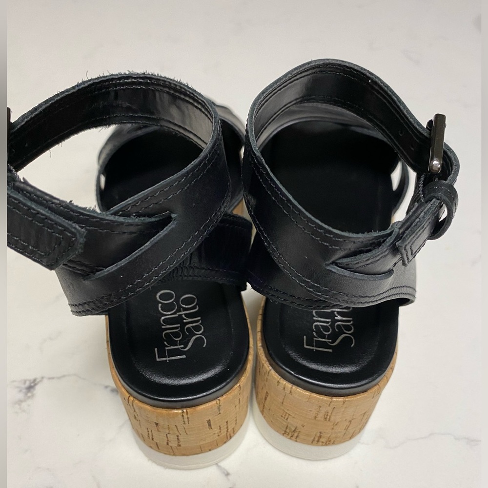 Franco Sarto Women’s Ankle Strap Cork Black Leather Sandals - 7M L-FAE - Picture 6 of 16